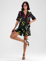 Костюм с шортами летний шелковый, 713.9038.06.03, цвет черный буквы
