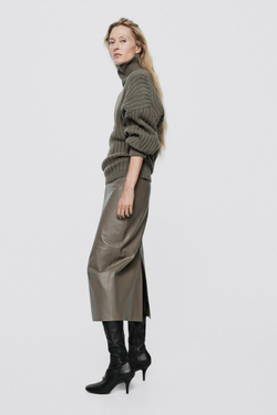 Massimo Dutti Кожаная юбка-карандаш миди - Limited Edition, коричневый