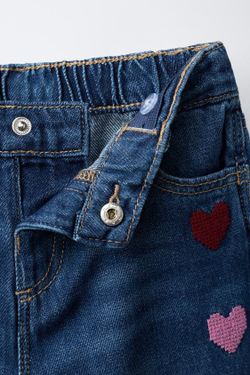 ZARA ДЖИНСЫ BARREL С ВЫШИВКОЙ «СЕРДЦА», СИНИЙ