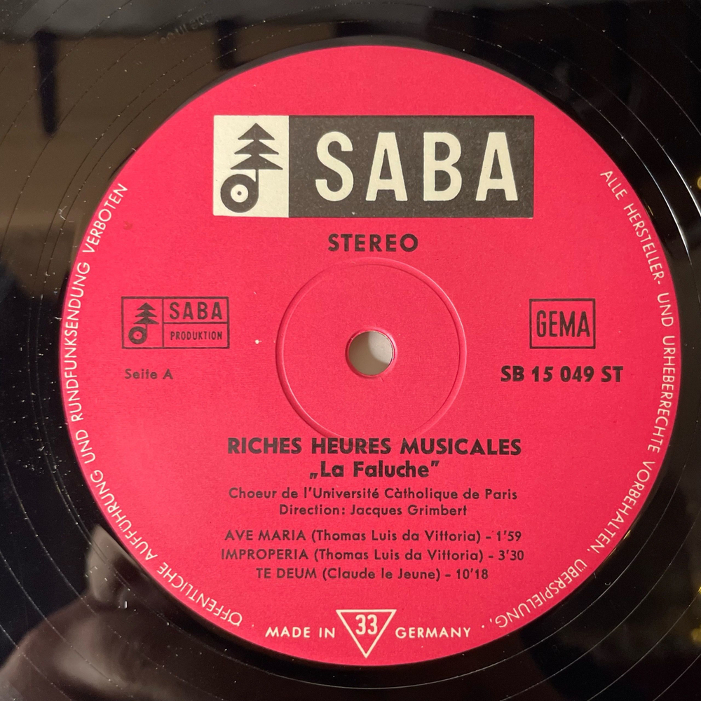 Винтажная виниловая пластинка LP La Faluche, Choeur De L'Universite Catholique De Paris, Jacques Grimbert, Riches Heures Musicales (Германия 1973)