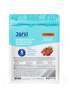 Jarvi сухой монопроте-вый полнорац-ный корм для кошек для здор. кожи и красивой шерсти,говядина 400г