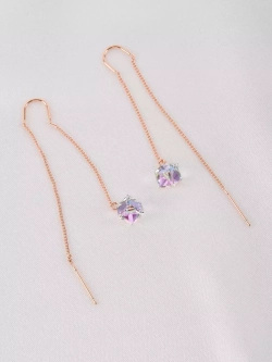 Серьги-протяжки Миражи с сиреневыми кубиками Swarovski