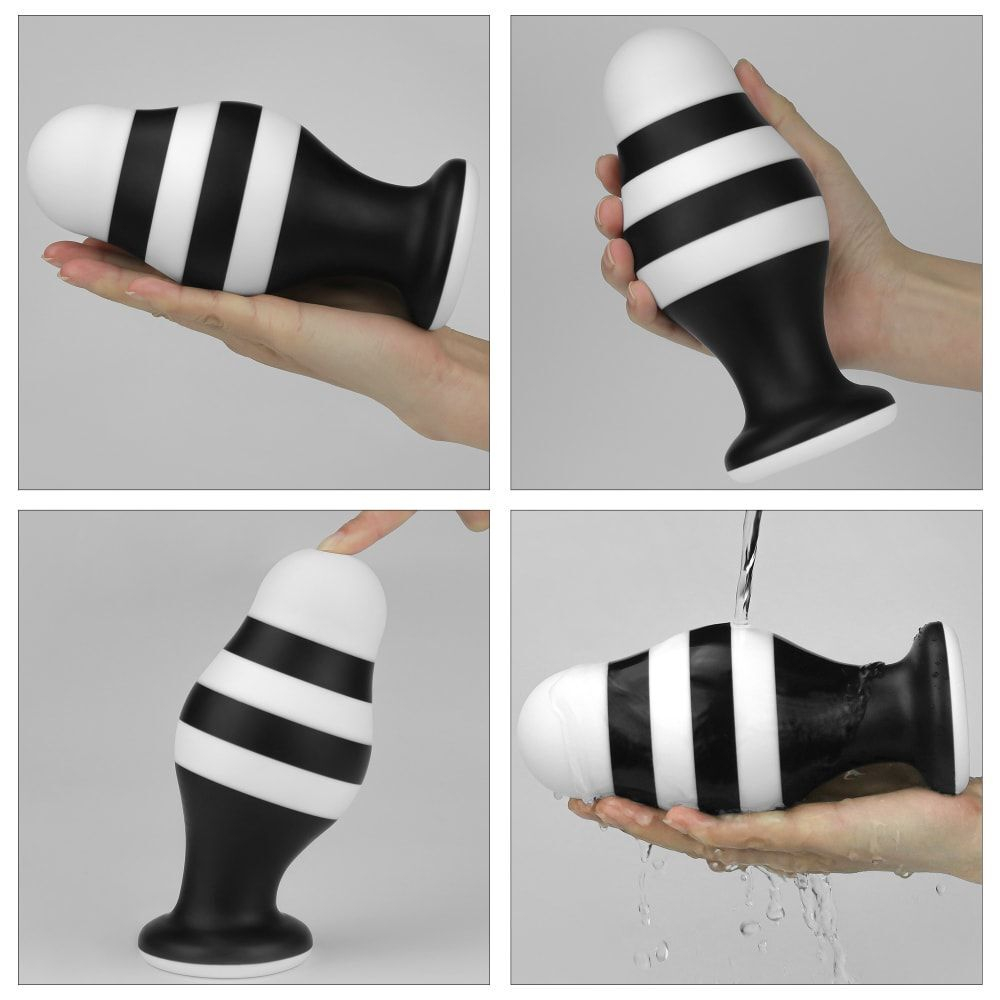 Черно-белая анальная втулка 6.5 X-Missioner Butt Plug - 17 см. (Цвет: черный с белым)