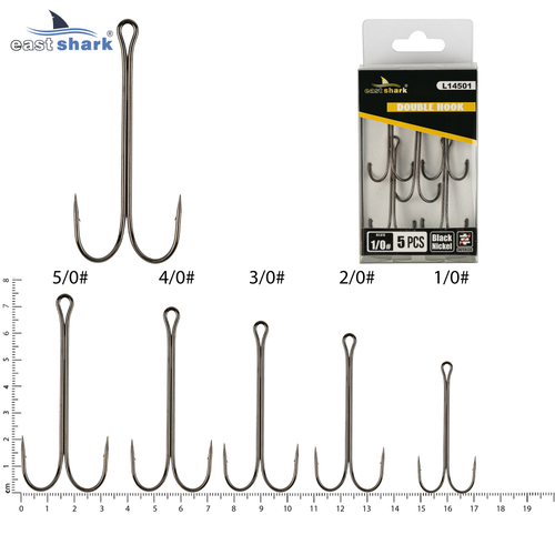 Крючок двойной EastShark Double Hook Long Shank №1/0 (уп.5 шт)