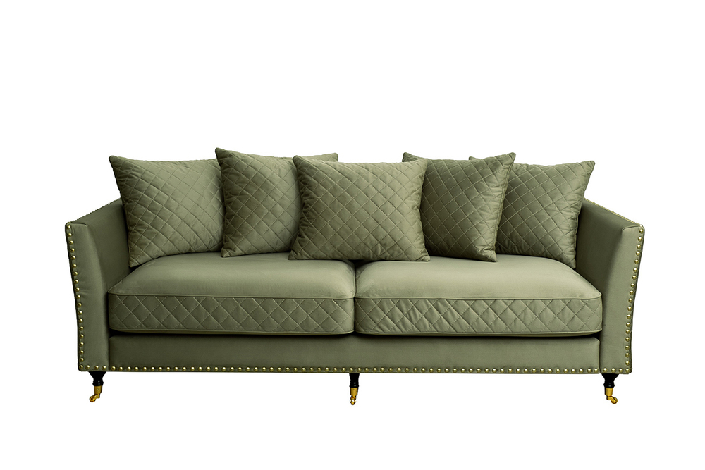 Диван велюровый треxместный Garda Decor Sorrento оливковый с колесиками
