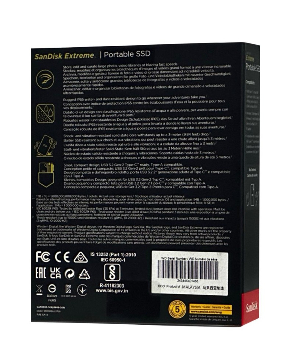 Внешний жесткий диск 2TB SanDisk Extreme Portable SSD 1050 Mb/s (SDSSDE61-2T00-G25) черный