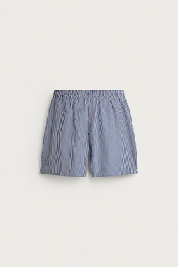 ZARA ШОРТЫ RELAXED FIT В ПОЛОСКУ С НАШИВКАМИ, СИНИЙ/БЕЛЫЙ