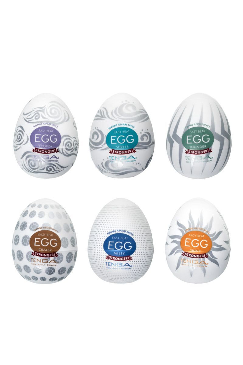 Набор из 6 мастурбаторов Tenga EGG II Hard Boiled с различным рельефом (Цвет: молочный)