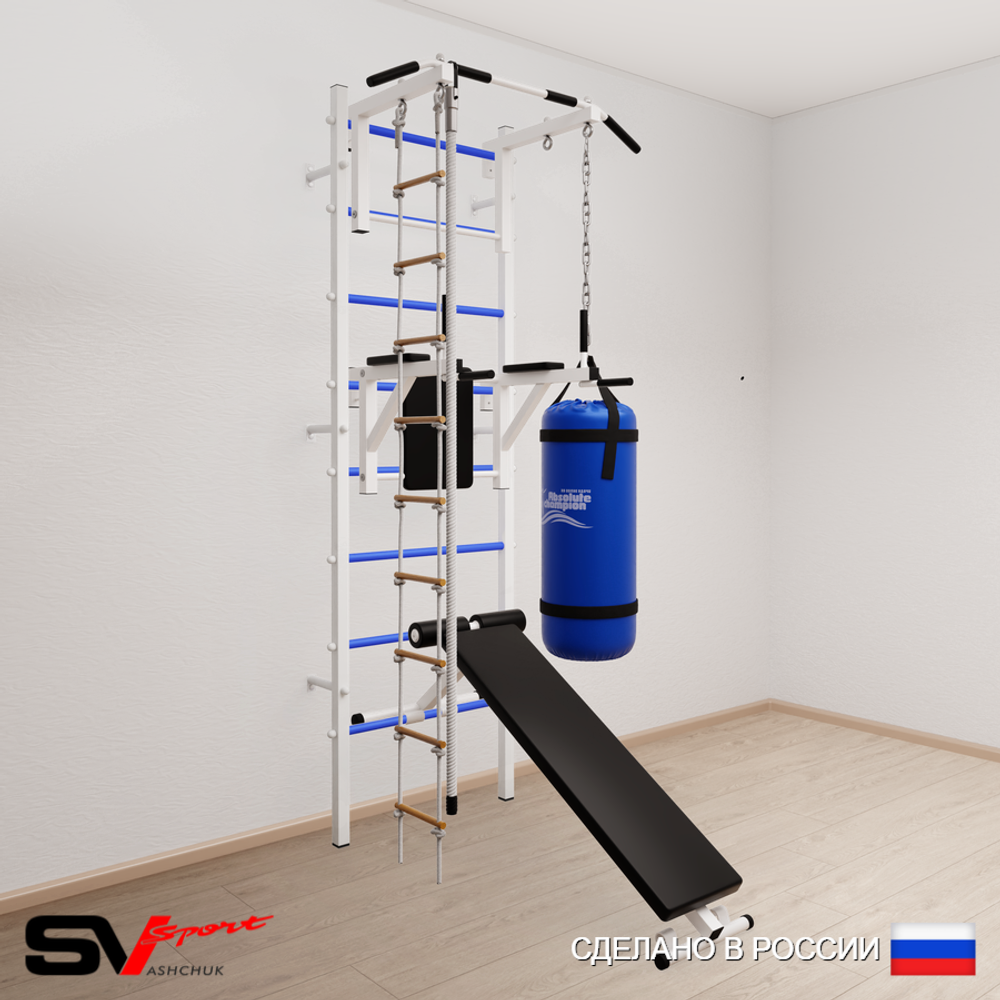 Шведская стенка Sv Sport усиленная 6851 (Турник стандарт/Брусья/Скамья/Канат/Лестница/Цепь/Мешок 15кг)