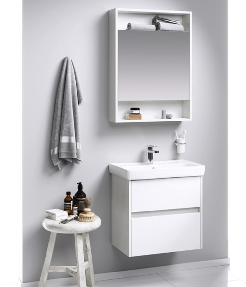 AQ CI0106DK Сити Тумба под умывальник подвесная, 600х590х380 мм, 2 ящика, Дуб канадский