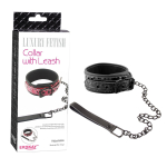 Чёрный кожаный ошейник с поводком Collar With Leash (Цвет: черный)