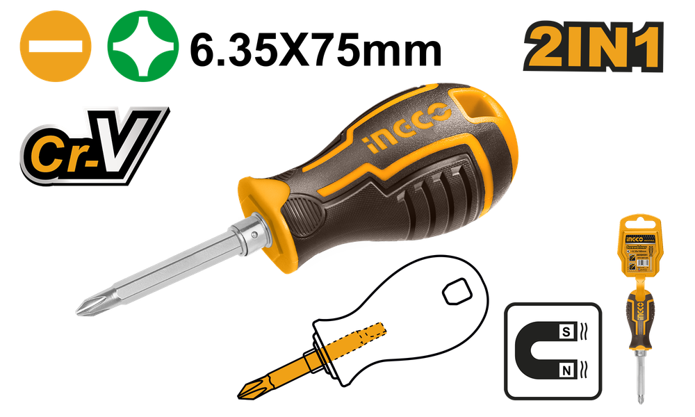 Отвертка двухсторонняя INGCO AKISD0202 INDUSTRIAL SL6+PH2 Отвертка двухсторонняя INGCO AKISD0202 INDUSTRIAL SL6+PH2