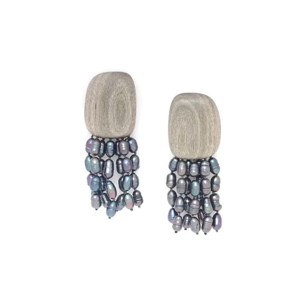 Серьги Nature Bijoux, Pebble Beach, из эбенового дерева, с жемчугом, NB25.2-12-90370 (серый)