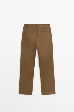 Massimo Dutti Расклешенные брюки из смесовой хлопковой ткани, коричневый