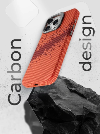 Чехол накладка iPhone 14 Pro 6.1" Gurdini Carbon Design (Magsafe & Lense holder) Galaxy Orange