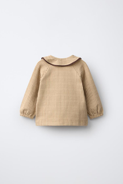 ZARA РУБАШКА ИЗ РЕЛЬЕФНОЙ ТКАНИ В ПОЛОСКУ С КРУЖЕВОМ, ОХРА