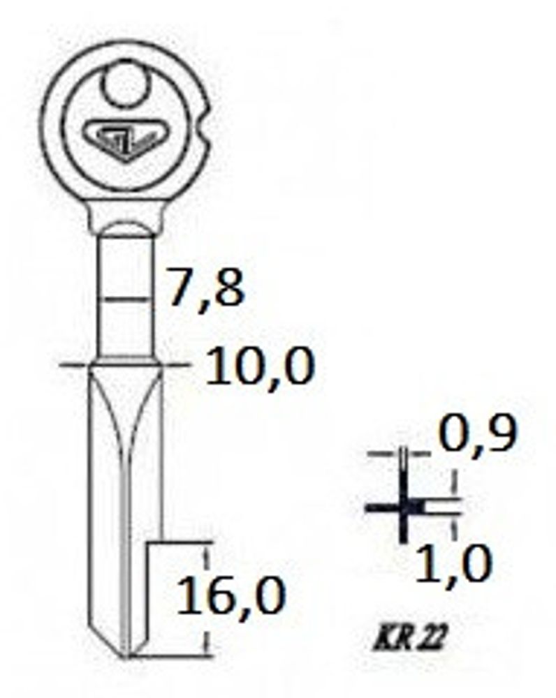 Заготовка крестового ключа KR-22 (KR-10X x x x KRX10) Гравер
