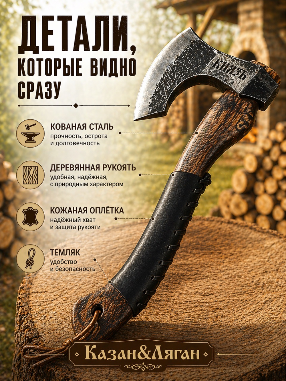 Топор Князь 60 г ручка-дерево ( дуб )