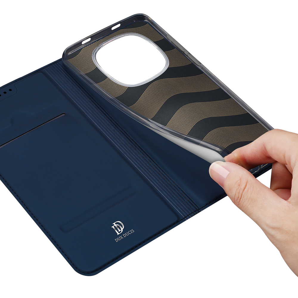 Чехол книжка из PU кожи синего цвета для Xiaomi Redmi Note 15 Pro 5G, серия Skin Pro Series от Dux Ducis