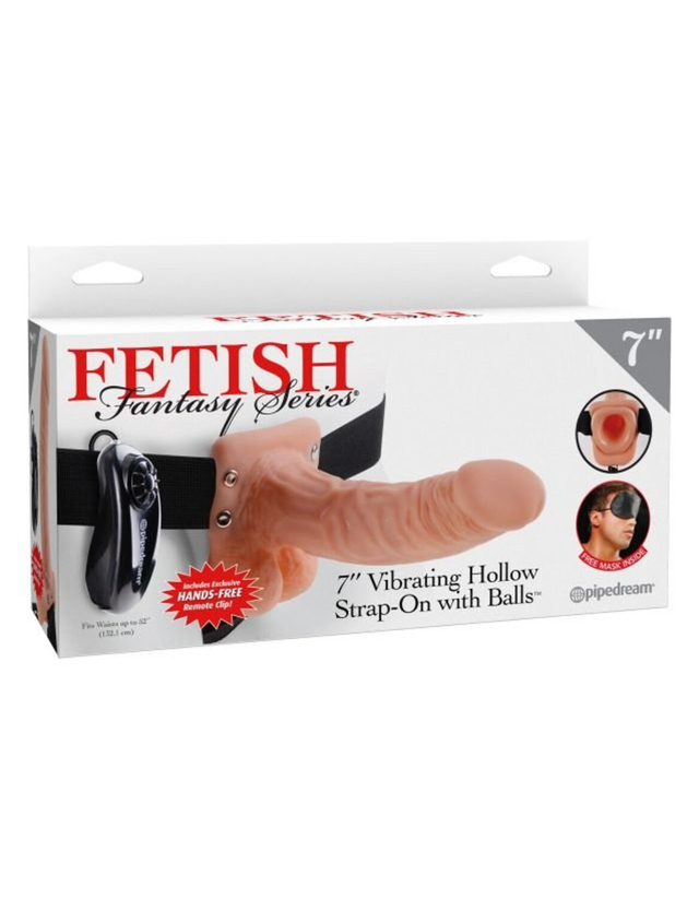 Страпон с вибрацией с мошонкой телесный Fetish Fantasy Series 7 Vibrating Hollow Strap-On with Balls