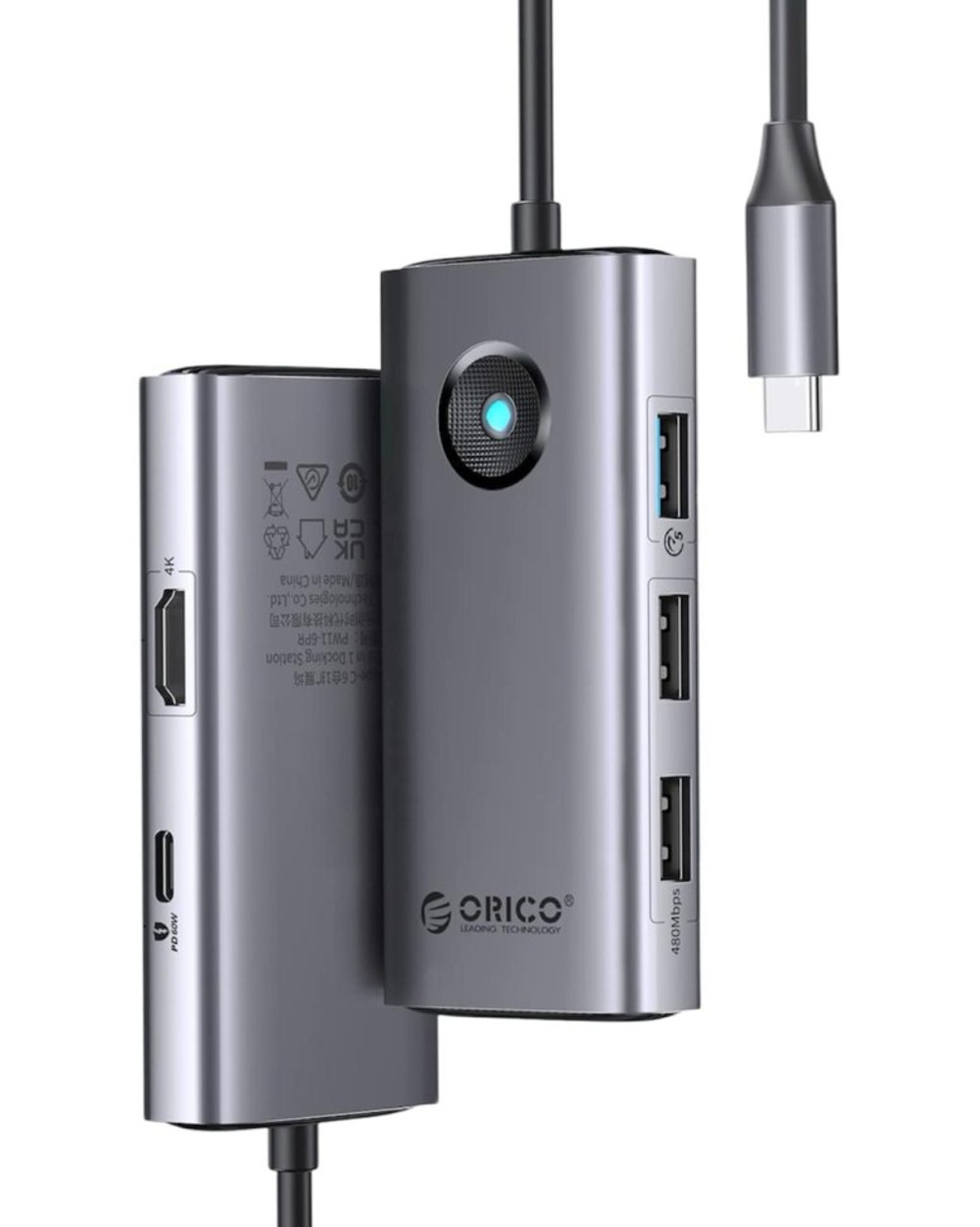 Кабель-переходник Orico PW11-5P Type-C на HDMI/USB3.0x1/USB2.0x2/USB-C серый