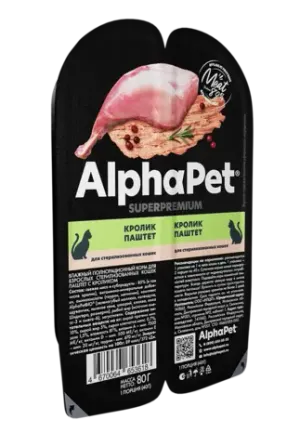 Влажный корм AlphaPet Superpremium для взрослых стерилизованных кошек паштет с кроликом