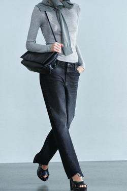 ZARA ДЖИНСЫ ZW COLLECTION THE SPLIT SEAM STRAIGHT С НИЗКОЙ ПОСАДКОЙ, СИНИЙ