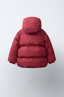ZARA СТЕГАНОЕ ПАЛЬТО С КАПЮШОНОМ WATER REPELLENT, ТЕМНО-РОЗОВЫЙ