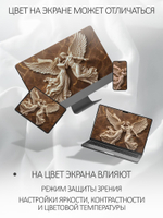 Фотообои на стену 3D флизелиновые, на кухню, в спальню моющиеся Пара ангелов в небе (коричневые с мрамором)