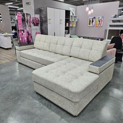 Диван-кровать "Консул" с оттоманкой ПБ, (Nappa-01/накладки Бетон