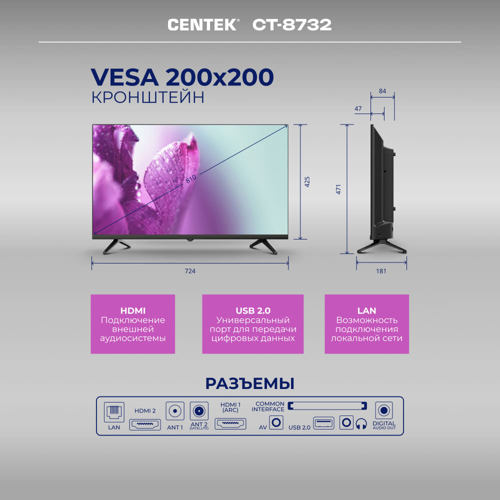 Телевизор Centek CT-8732 Smart 32 HD ready