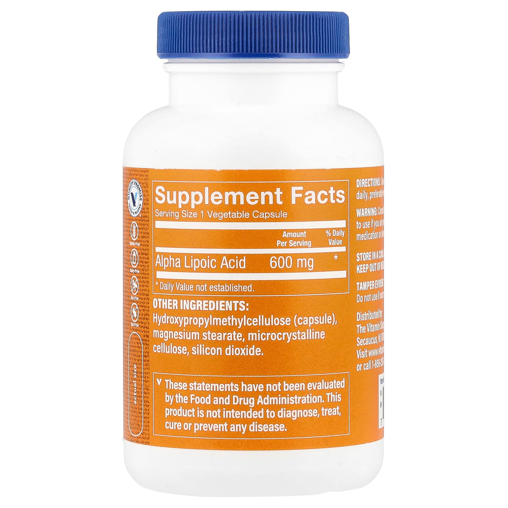 The Vitamin Shoppe, Альфа-липоевая кислота, 600 мг, 120 растительных капсул