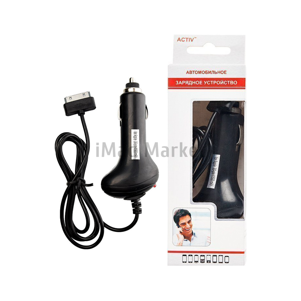 Автомобильное зарядное устройство Activ, 5W, 1.5A, встроенный кабель 30-pin, 1 м, черный