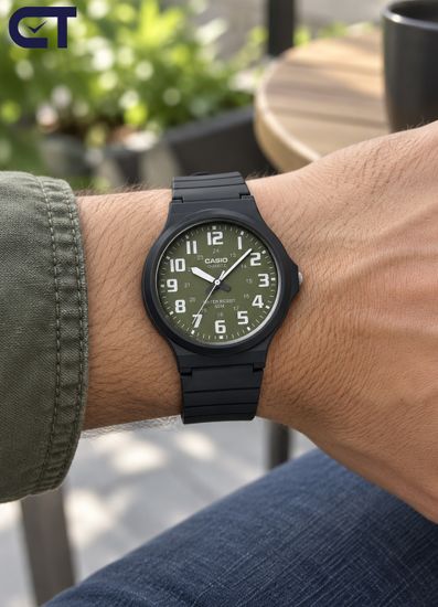 CASIO MW-240-3B CASIO Collection мужские наручные часы — зелёный монохром, лёгкий корпус и водостойкость 50 м