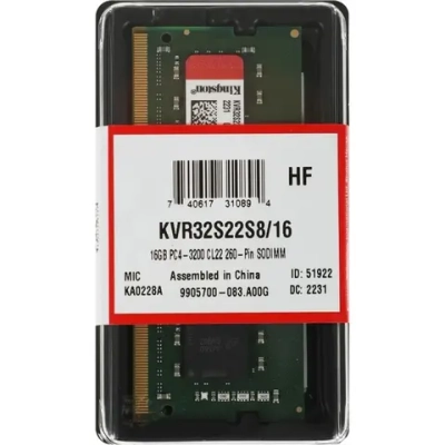 Память оперативная DDR4 Kingston 16Gb 3200MHz (KVR32S22S8/16)