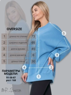 Удлиненный оверсайз свитшот CHICA ROOM — Небесно-голубой