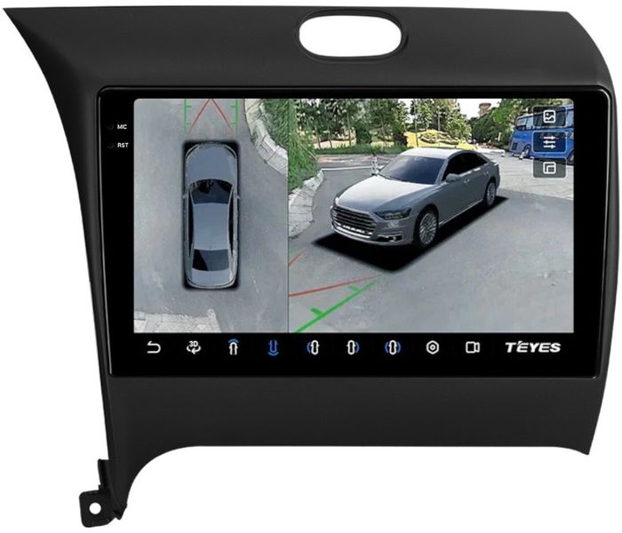 Магнитола для KIA Cerato 3 2013-2019 (без штатной КЗВ, рамка тип 1) - Teyes CC3-2K-360 монитор 9.5" 2K QLED на Android 10, Быстрая, CarPlay, 4G SIM-слот, 4 камеры в комплекте
