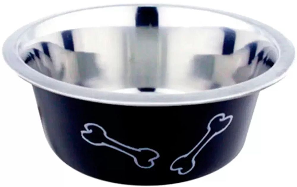 Homepet Color Миска Косточки для животных, металлическая, черная, 0.9 л