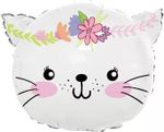 К Шар фигура "Котенок в цветах белый голова" (Falali) 23"/58 см (БГ-18)