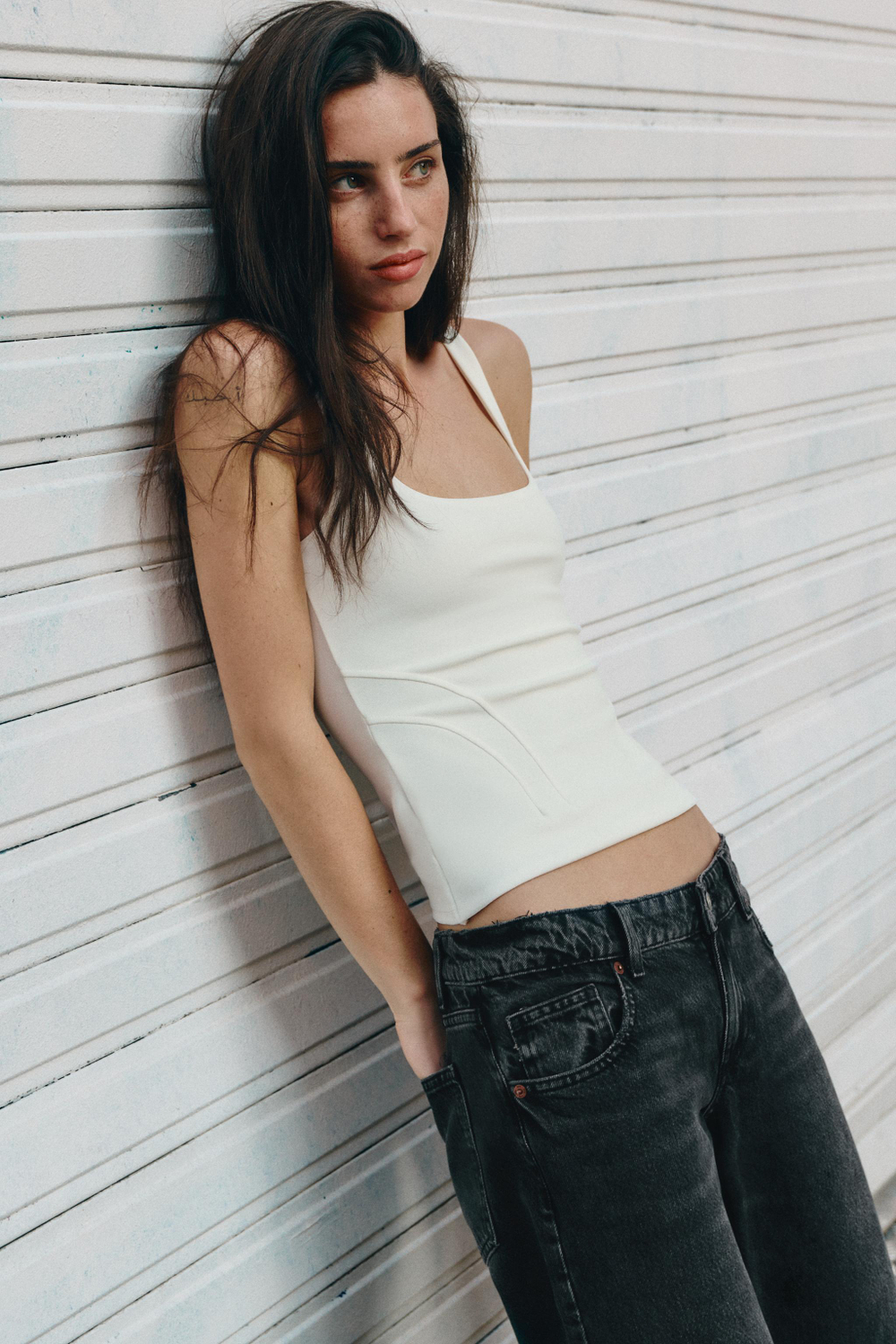 ZARA ЭЛАСТИЧНЫЙ ТОП-КОРСЕТ, БЕЛЫЙ