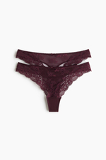 Кружевные трусы-стринги, 2 шт. — Бордовый - H&M