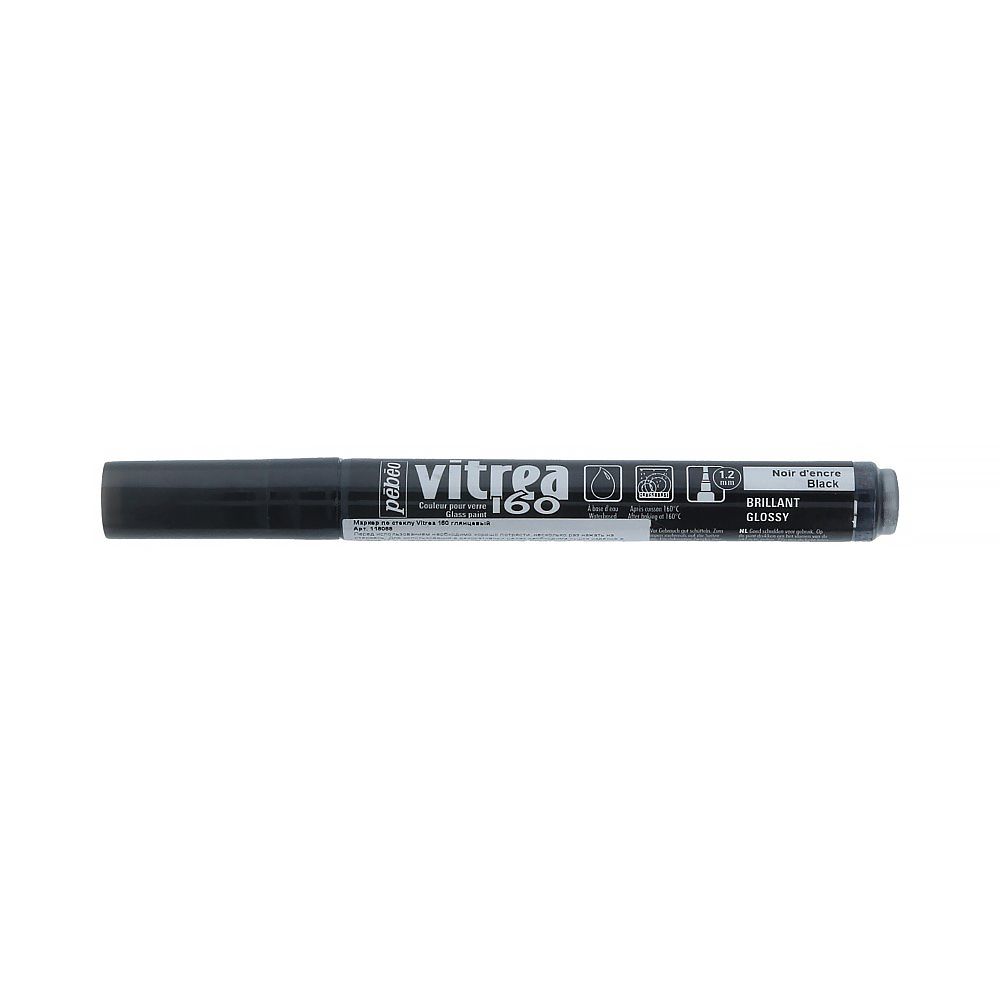 Маркер по стеклу Vitrea 160 глянцевый 1.2 мм, перо круглое, 6 шт, 118088 черные чернила, Pebeo