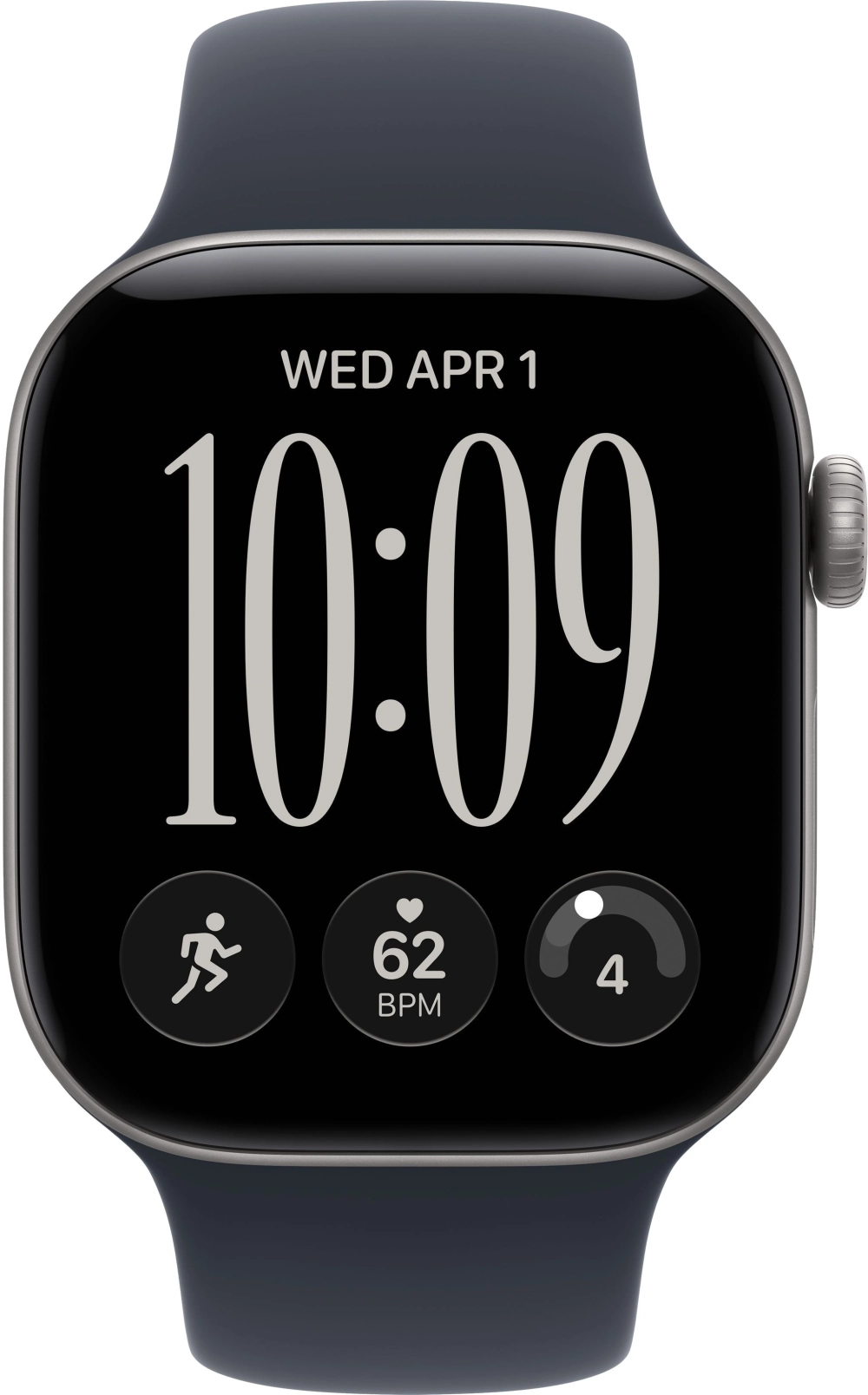 Apple Watch Series 12, 46 мм, алюминий цвета «серый космос», ремешок Sport Band цвета «морской синий»