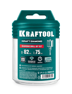 KRAFTOOL DIAMOND d 82 мм (М16, рабочая глубина 75 мм, лазерная сварка), Алмазная Коронка для подрозетников (29820-82)