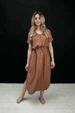 Взрослое платье с поясом светло-коричневое