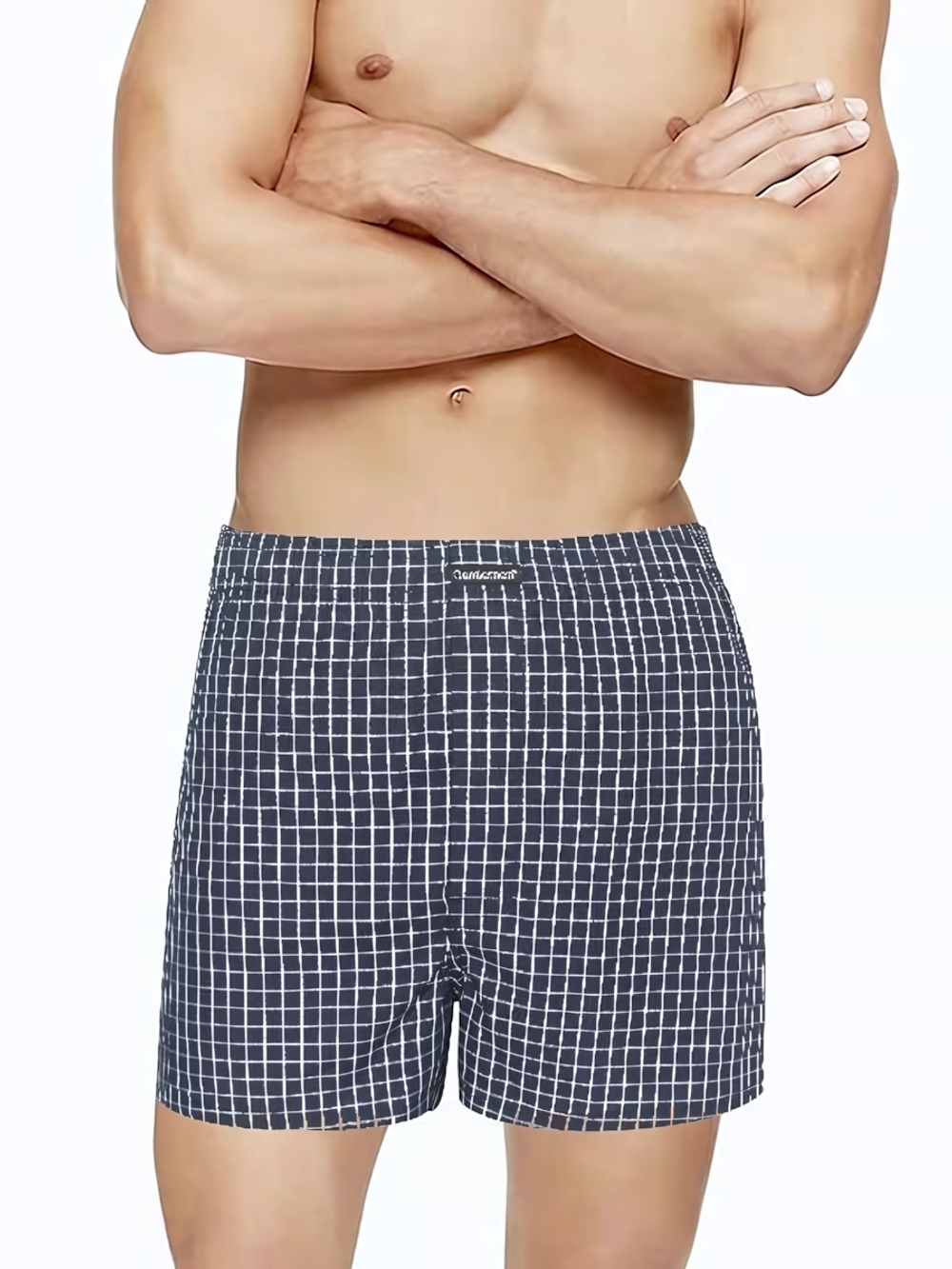 Темно-синие клетчатые трусы-боксеры +size (Размер: 4X) (Цвет: синяя шотландка)