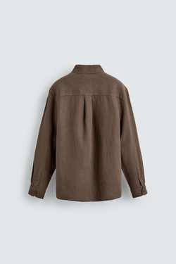 ZARA РУБАШКА ИЗ 100% ЛЬНА, КОРИЧНЕВЫЙ
