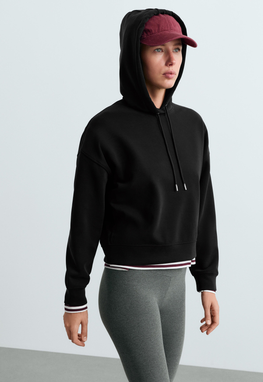 Oysho Толстовка с модалом и начесом Boxy, черный
