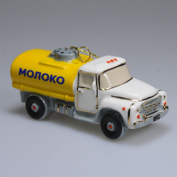 Новая фарфоровая ёлочная игрушка Цистерна Молоко желтая Новая фарфоровая ёлочная игрушка Цистерна Молоко желтая