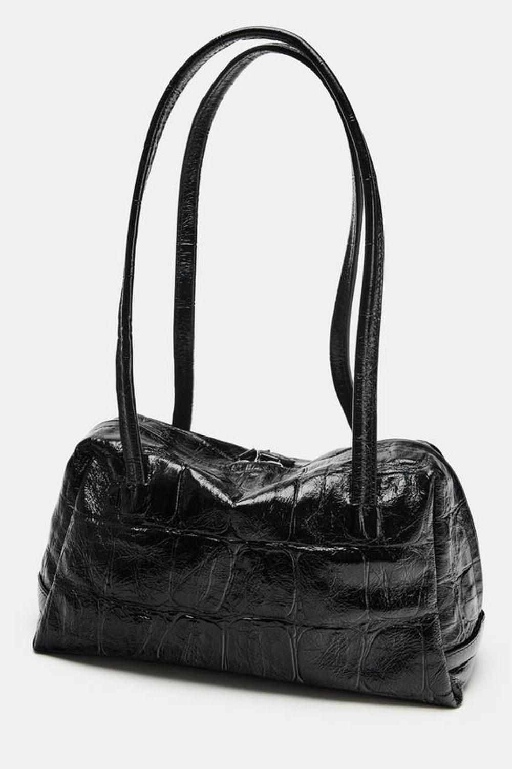 ZARA ТЕКСТУРНАЯ КОЖАНАЯ СУМКА С ПЛЕЧЕВЫМ РЕМНЕМ, ЧЕРНЫЙ